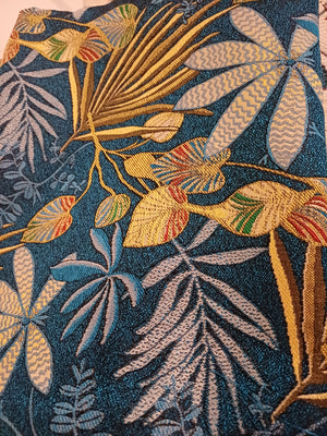 jacquard  bleu or feuilles et fleurs