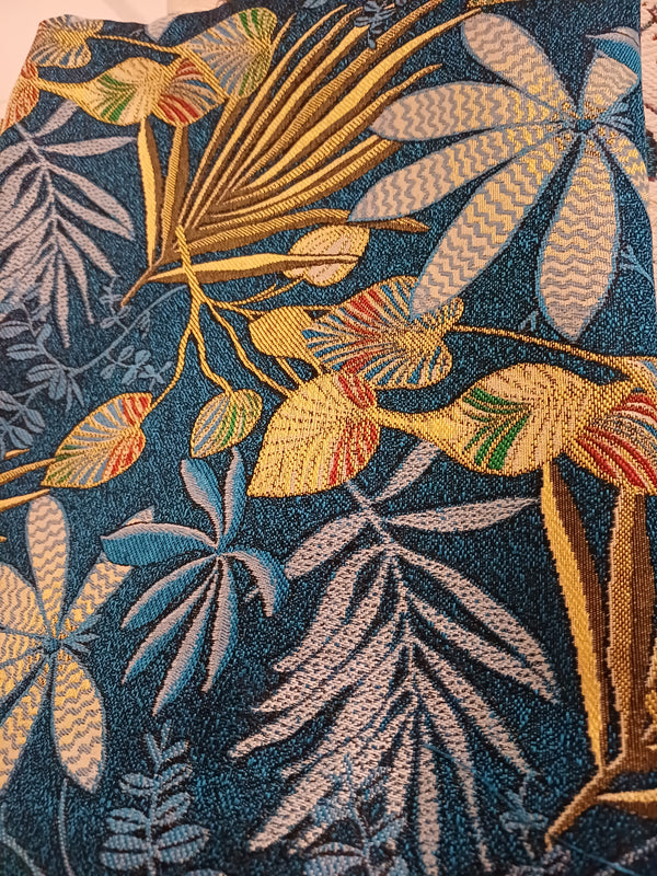 jacquard  bleu or feuilles et fleurs