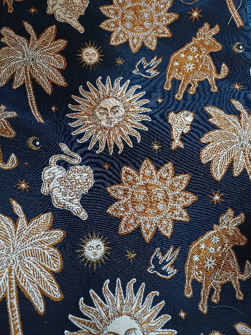 jacquard astre et  soleil bleu jaune