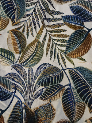 jacquard feuilles blanc bleu cuivré