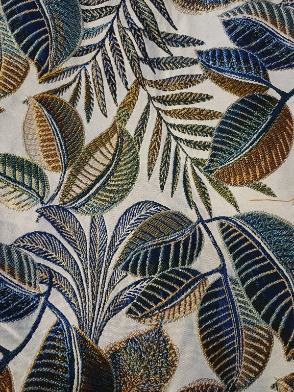 jacquard feuilles blanc bleu cuivré
