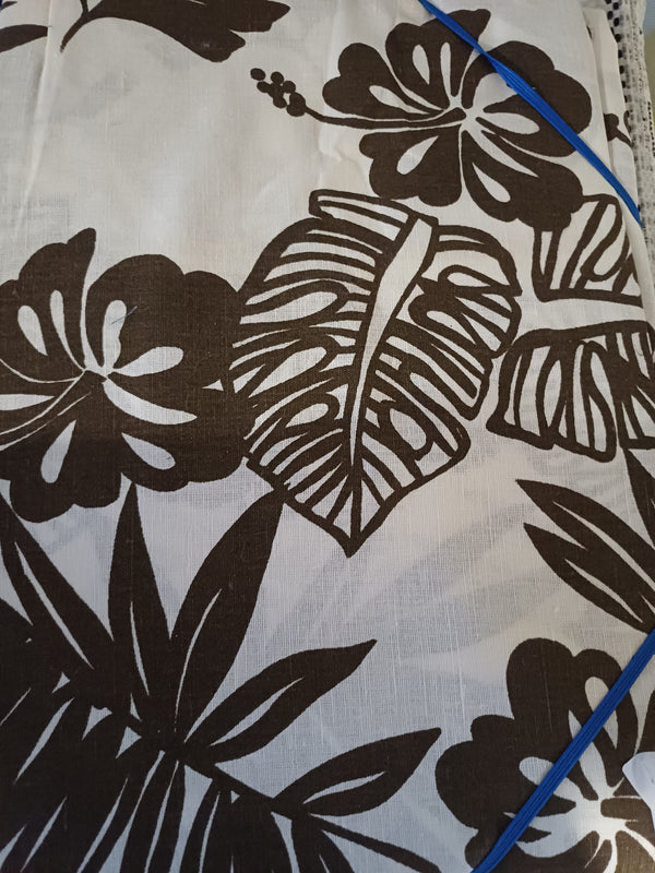 toile feuillage marron blanc
