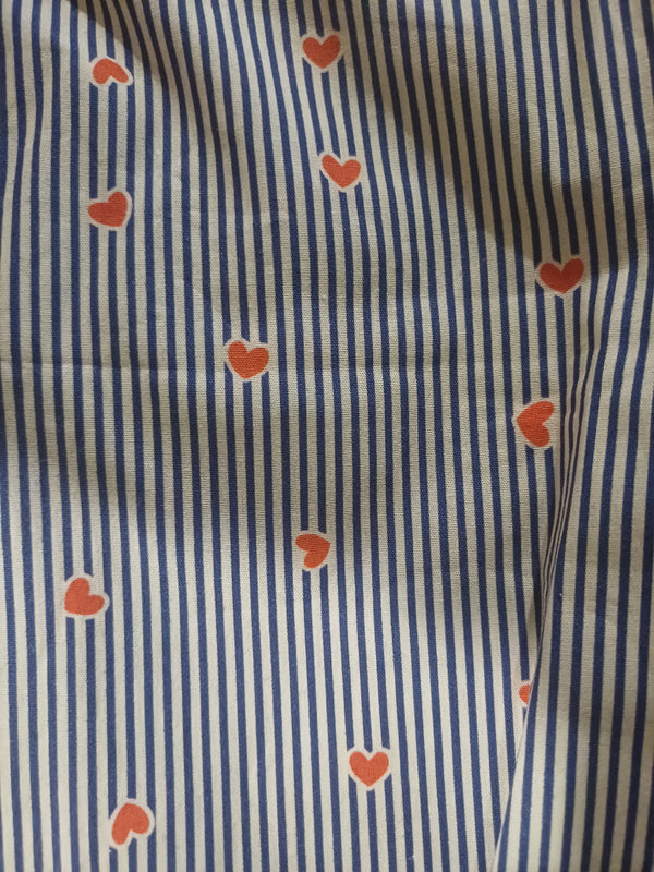coton rayures bleu coeur rouge